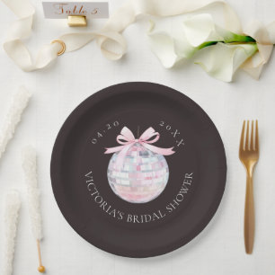 Plato De Papel Girly Pink Disco Ball Elegante Ducha Bridal