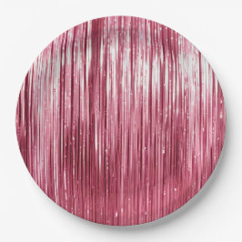 Plato De Papel Girly Pink Glam Tinsel Stripes