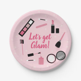 Plato De Papel Girly Pink Makeup Glamour Cumpleaños
