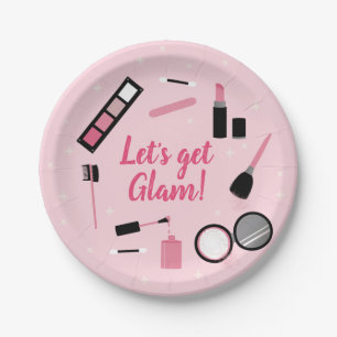Plato De Papel Girly Pink Makeup Glamour Cumpleaños