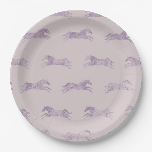 Plato De Papel Girly Purple Classic Equestrian Horses (Anverso)