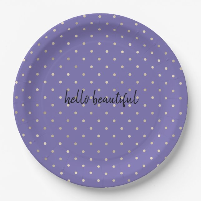 Plato De Papel Girly Purple Glam Gold Dots (Anverso)
