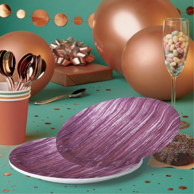 Plato De Papel Girly Purple Glam Tinsel Stripes (Multi)