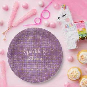 Plato De Papel Girly Purple Glitzy Sparkle