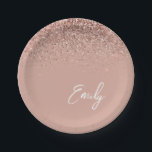 Plato De Papel Girly Rosa Gold - Monograma de Purpurina rosado Ru<br><div class="desc">Oro Rosa - Nombre de monograma del Purpurina de espuma rosada de Rubor y placas Fiestas iniciales. Esto hace que el dulce perfecto cumpleaños 16, boda, ducha de novia, aniversario, ducha de bebé o fiesta de soltera sea regalo para alguien que ama el lujo glam y los estilos de moda....</div>