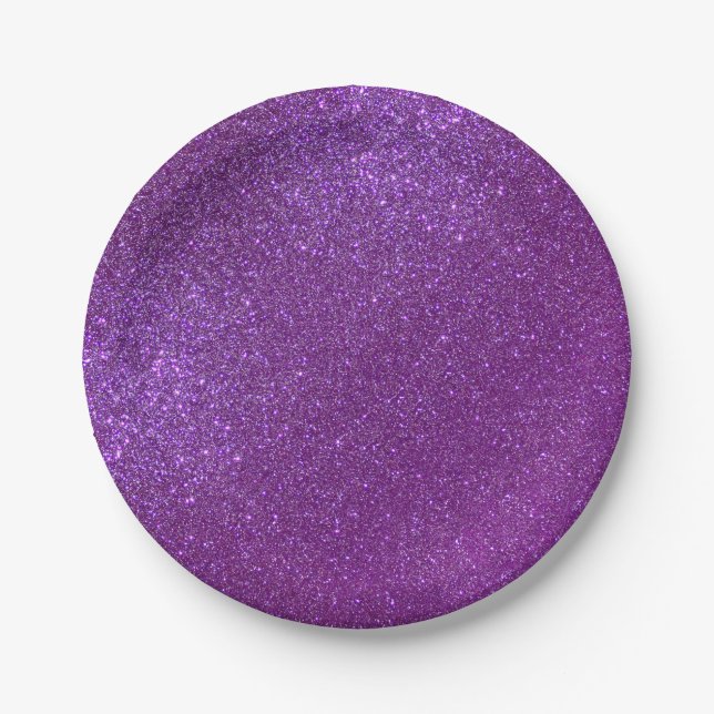 Plato De Papel Girly Sparkly Royal Purple Purpurina (Anverso)