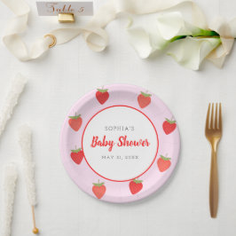 Plato De Papel Girly Strawberry Pink Baby Shower