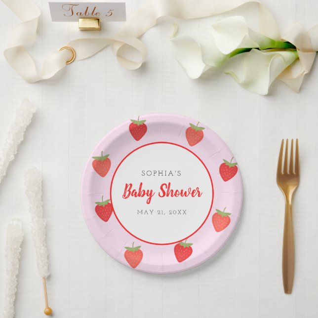 Plato De Papel Girly Strawberry Pink Baby Shower (Boda)