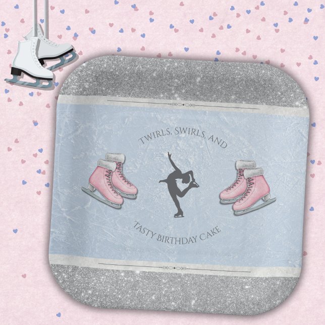 Plato De Papel Girly Winter Ice Skating Birthday Paper Plate (Championship Style: Elegant Ice Skater Medallion Plates for a Sparkly Birthday Celebration)