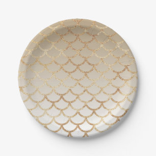 Plato De Papel Girly y Glam Ombre Purpurina de sirena de oro espa