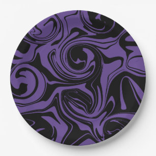 Plato De Papel Giro de mármol retro morado y negro