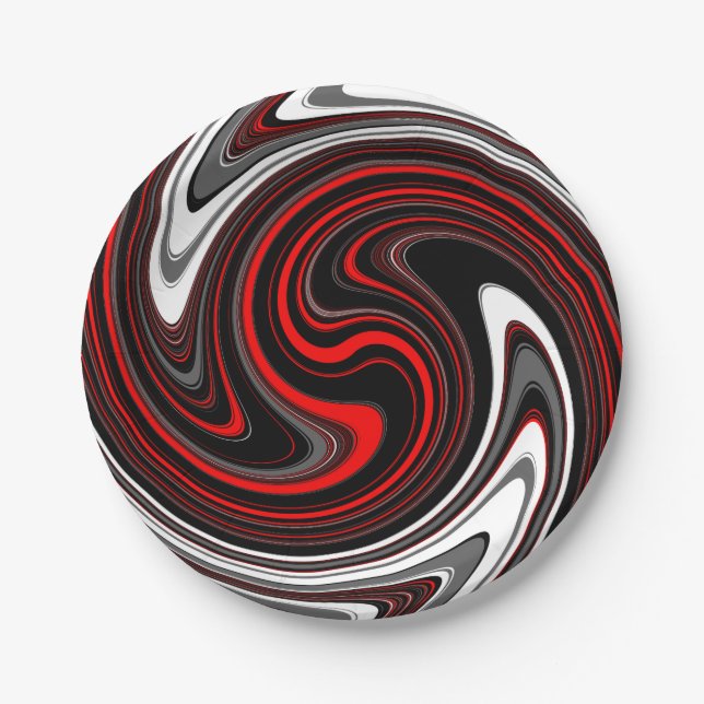 Plato De Papel Giro de pintura roja blanca negra (Anverso)