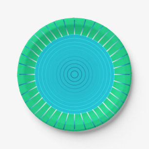 Plato De Papel Giro geométrico moderno - azul y verde jade