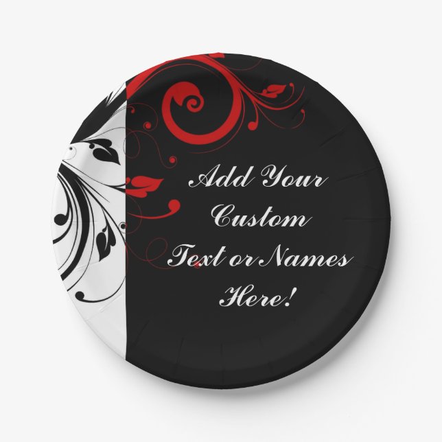 Plato De Papel Giro negro rojo inverso personalizado (Anverso)