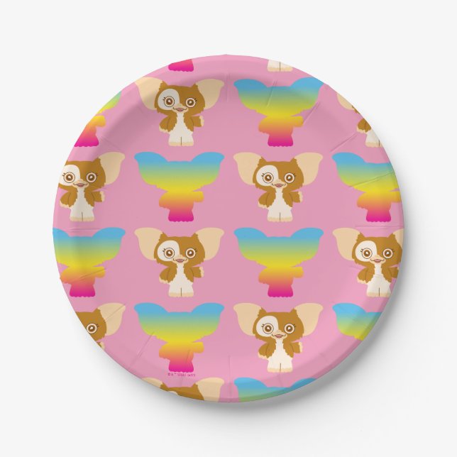 Plato De Papel Gizmo | Patrón arcoiris (Anverso)