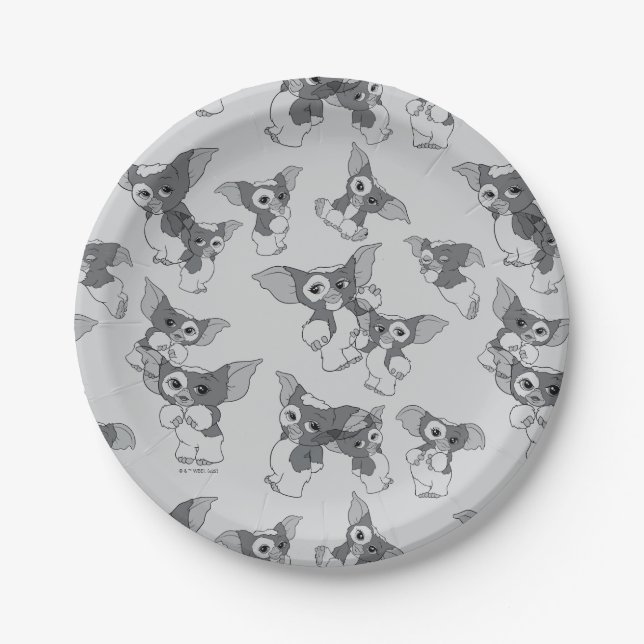 Plato De Papel Gizmo | Patrón blanco y negro (Anverso)
