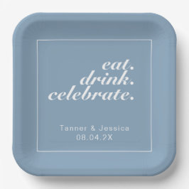 Plato De Papel Glacier Blue & White Modern Boda Minimalista