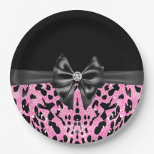 Glam Black Bow Diamond Purpurina Rosado Leopardo