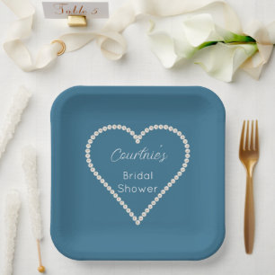 Plato De Papel Glam Blue Pearls Bridal Shower