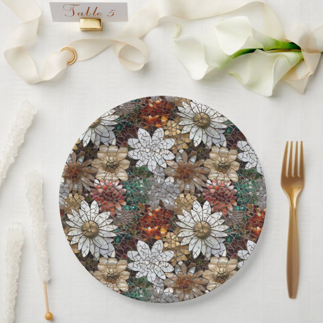 Plato De Papel Glam Champagne Flores blancas rojas de oro (Boda)