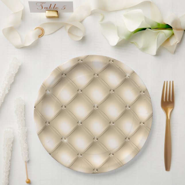 Plato De Papel Glam Champagne Gold Glitzy Diamonds (Boda)