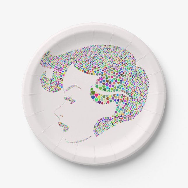 Plato De Papel Glam chica con corazones (Anverso)