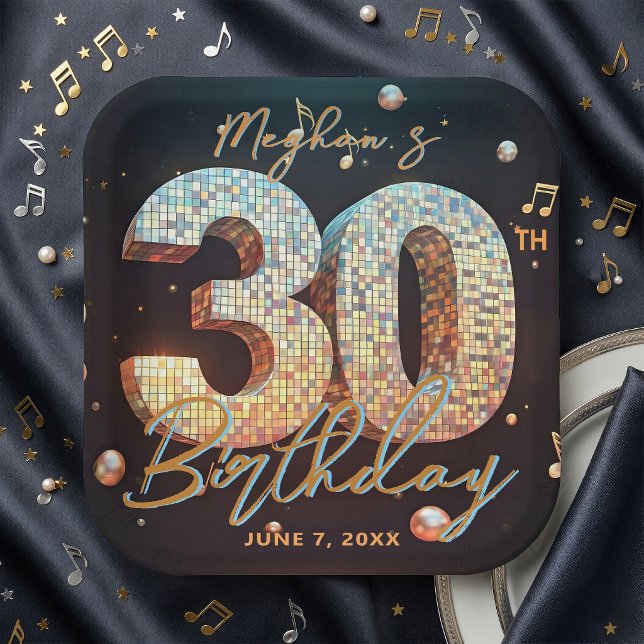 Plato De Papel Glam Disco Ball Music Notes 30th Birthday Party (Subido por el creador)