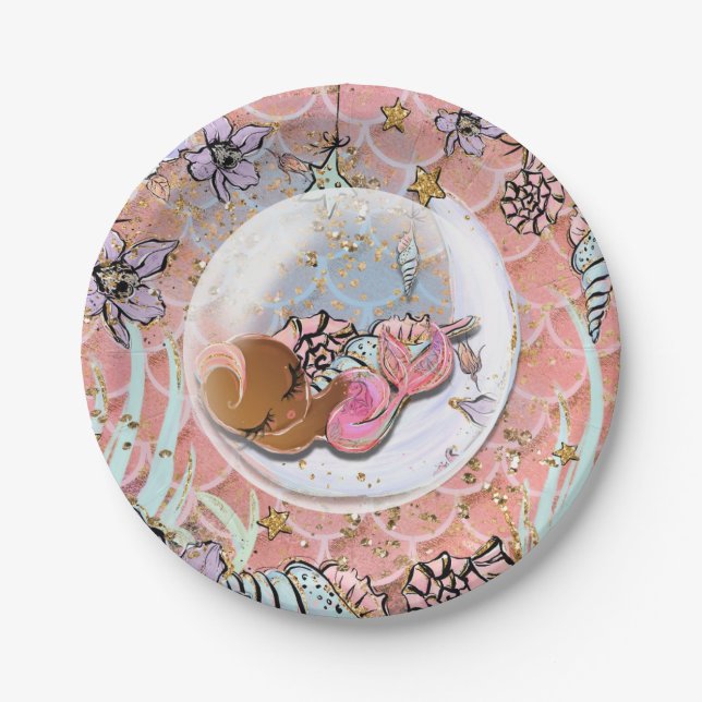 Plato De Papel Glam Ethnic Mermaid Baby Shower Birday Party (Anverso)