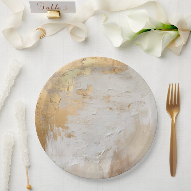 Plato De Papel Glam Gold Cream White (Boda)