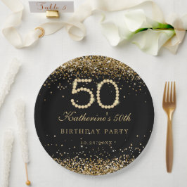 Plato De Papel Glam Gold Diamonds 50th Birthday Party Paper Plate