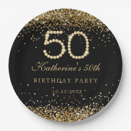 Plato De Papel Glam Gold Diamonds 50th Birthday Party Paper Plate