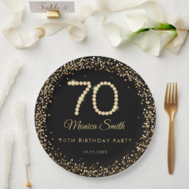 Plato De Papel Glam Gold Diamonds 70th Birthday Party Paper Plate