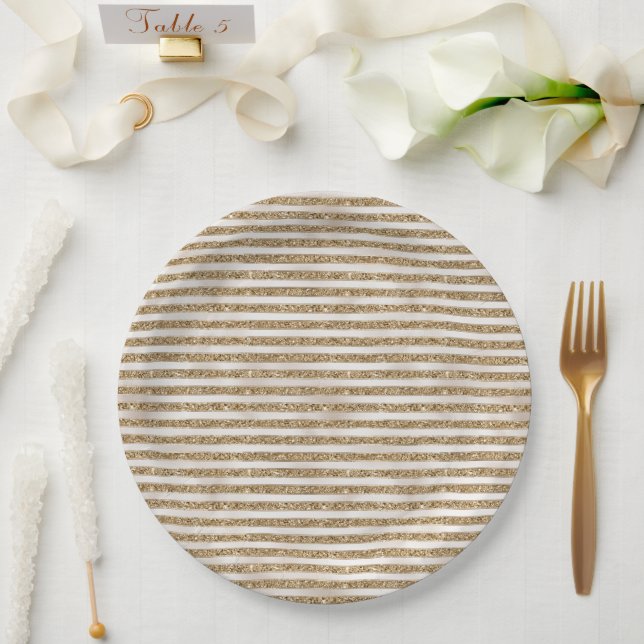 Plato De Papel Glam Gold Pearl Stripes (Boda)