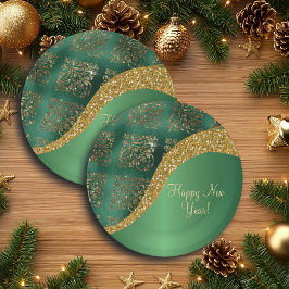 Plato De Papel Glam Gold Purpurina Green Metallic Festive