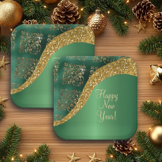 Plato De Papel Glam Gold Purpurina Green Metallic Festive (Subido por el creador)