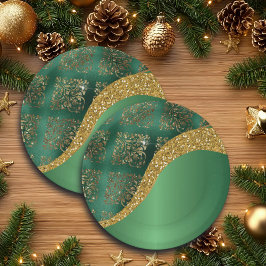 Plato De Papel Glam Gold Purpurina Green Metallic Festive