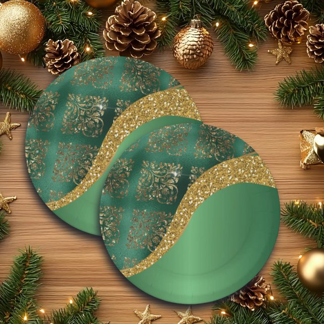 Plato De Papel Glam Gold Purpurina Green Metallic Festive (Subido por el creador)