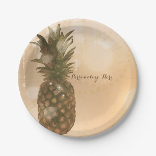Plato De Papel Glam Golden Pineapple Elegante Fiesta tropical