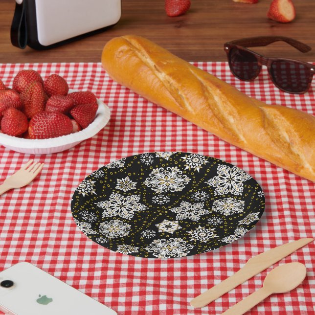 Plato De Papel Glam Golden Snowflakes (Picnic)