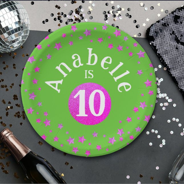 Plato De Papel Glam Guay Estrellas de Purpurina Verde Rosa (Subido por el creador)