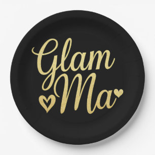 Plato De Papel Glam Ma Corazón de Oro Mamá Abuela Día de la Madre