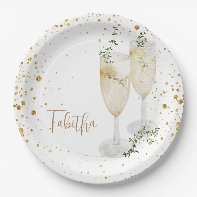 Plato De Papel Glam Personalizado Glasses Champagne Glasses Brida (Anverso)