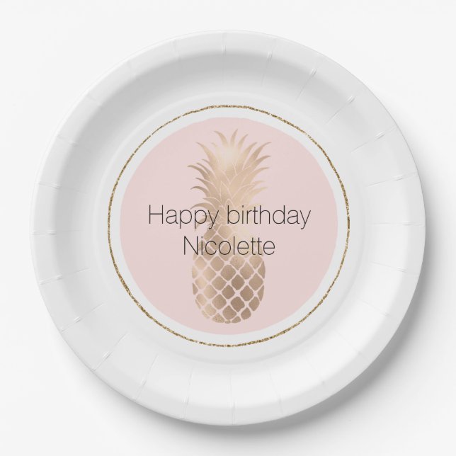 Plato De Papel Glam Pineapple Gold (Anverso)