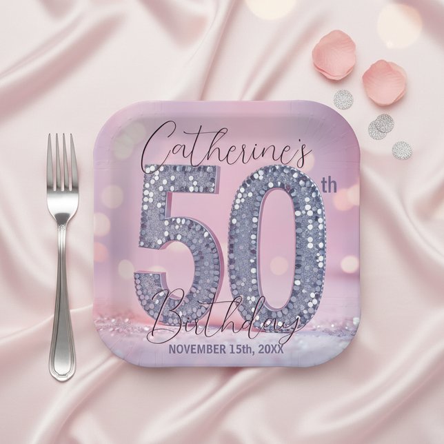 Plato De Papel Glam Pink and Silver Sequin 50th Birthday Party  (Subido por el creador)