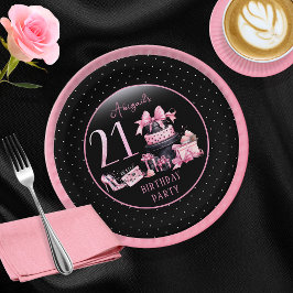 Plato De Papel Glam Pink Black Fashion 21st Birthday Fiesta