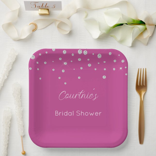 Plato De Papel Glam Pink White Diamonds Bridal Shower (Boda)