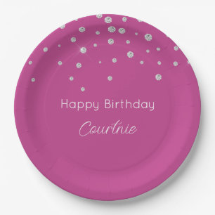 Plato De Papel Glam Pink White Diamonds Cumpleaños