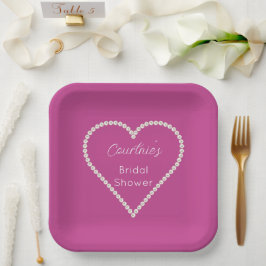 Plato De Papel Glam Pink White Pearls Bridal Shower
