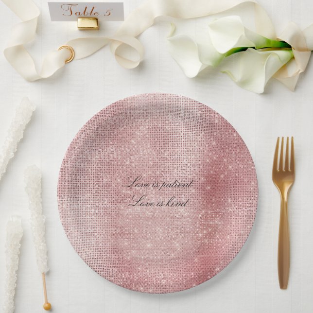 Plato De Papel Glam Rubor Pink Glitzy Sparkle (Boda)