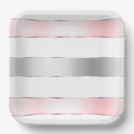 Plato De Papel Glam Silver Rubor Pink Ribbon Cumpleaños